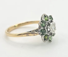 Load image into Gallery viewer, 2102:   Vintage; 18ct Gold Peridots Diamond Flower Head Ring- Sparkling beauty

