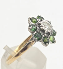 Load image into Gallery viewer, 2102:   Vintage; 18ct Gold Peridots Diamond Flower Head Ring- Sparkling beauty
