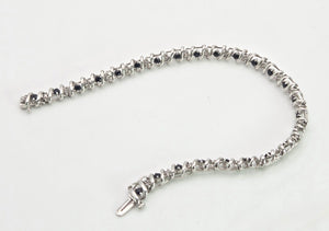 2111: Vintage: 9ct White Gold Blue Sapphires Diamonds Tennis Bracelet (18cm)- Very pretty