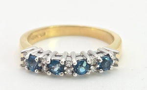 2207: Vintage: Rare 18ct Gold Blue Zircons Diamonds Half-Eternity/Stacker Ring