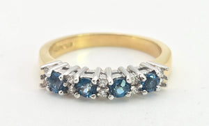 2207: Vintage: Rare 18ct Gold Blue Zircons Diamonds Half-Eternity/Stacker Ring