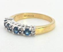 Load image into Gallery viewer, 2207: Vintage: Rare 18ct Gold Blue Zircons Diamonds Half-Eternity/Stacker Ring

