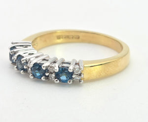 2207: Vintage: Rare 18ct Gold Blue Zircons Diamonds Half-Eternity/Stacker Ring