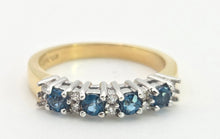 Load image into Gallery viewer, 2207: Vintage: Rare 18ct Gold Blue Zircons Diamonds Half-Eternity/Stacker Ring
