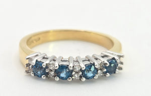 2207: Vintage: Rare 18ct Gold Blue Zircons Diamonds Half-Eternity/Stacker Ring
