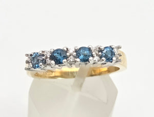 2207: Vintage: Rare 18ct Gold Blue Zircons Diamonds Half-Eternity/Stacker Ring