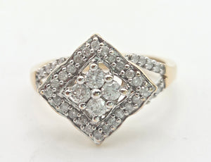 2311: Vintage 9ct Gold Natural Diamonds Geometric Set Ring