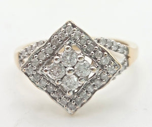 2311: Vintage 9ct Gold Natural Diamonds Geometric Set Ring