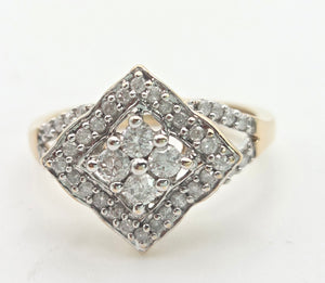 2311: Vintage 9ct Gold Natural Diamonds Geometric Set Ring