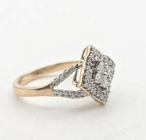 2311: Vintage 9ct Gold Natural Diamonds Geometric Set Ring