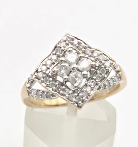 2311: Vintage 9ct Gold Natural Diamonds Geometric Set Ring