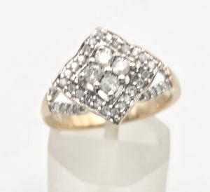 2311: Vintage 9ct Gold Natural Diamonds Geometric Set Ring
