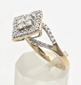 2311: Vintage 9ct Gold Natural Diamonds Geometric Set Ring
