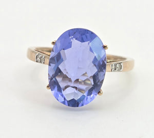 Vintage: 9ct Gold Large Fluorite Natural Diamonds Cocktail Ring