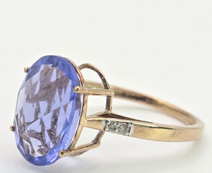 Vintage: 9ct Gold Large Fluorite Natural Diamonds Cocktail Ring