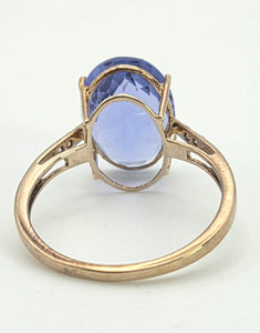 Vintage: 9ct Gold Large Fluorite Natural Diamonds Cocktail Ring