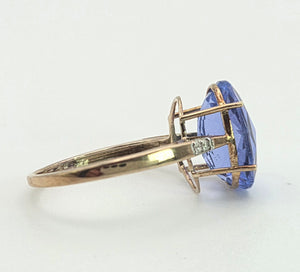 Vintage: 9ct Gold Large Fluorite Natural Diamonds Cocktail Ring