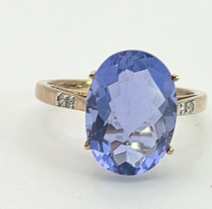 Vintage: 9ct Gold Large Fluorite Natural Diamonds Cocktail Ring