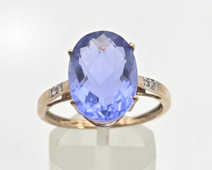 Vintage: 9ct Gold Large Fluorite Natural Diamonds Cocktail Ring