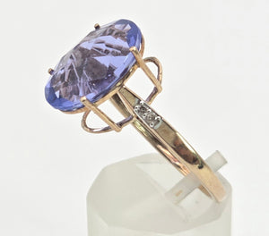 Vintage: 9ct Gold Large Fluorite Natural Diamonds Cocktail Ring