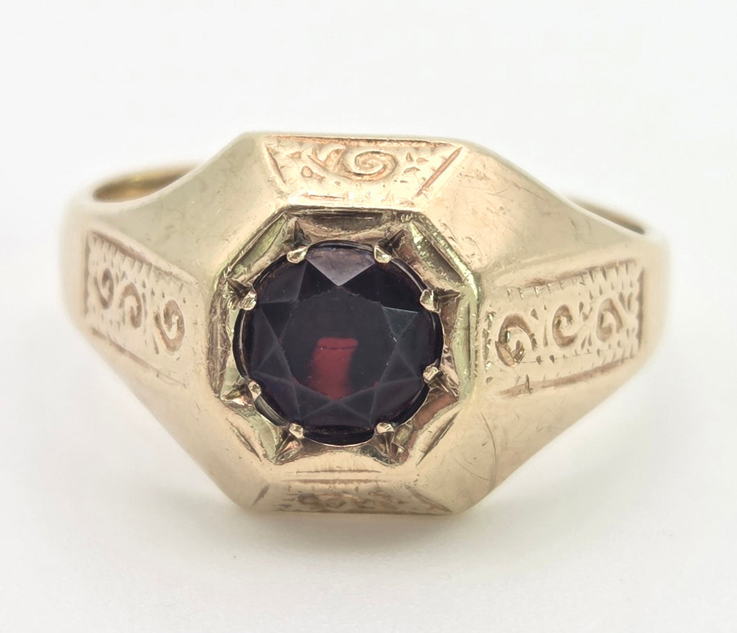 Vintage: Heavy 9ct Gold Red Garnet Signet Ring- From 1972