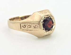 Vintage: Heavy 9ct Gold Red Garnet Signet Ring- From 1972