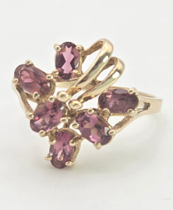 Vintage Abstract 9ct Gold Rubellites Cluster Ring- Remarkable