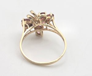 Vintage Abstract 9ct Gold Rubellites Cluster Ring- Remarkable