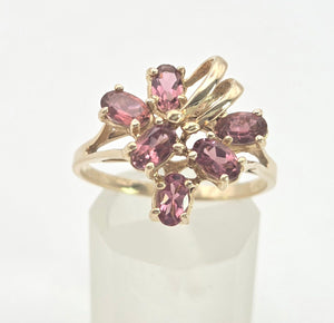 Vintage Abstract 9ct Gold Rubellites Cluster Ring- Remarkable