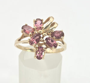 Vintage Abstract 9ct Gold Rubellites Cluster Ring- Remarkable