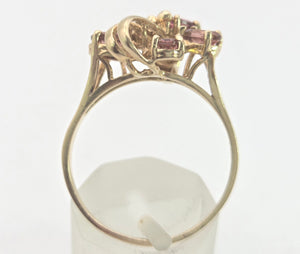 Vintage Abstract 9ct Gold Rubellites Cluster Ring- Remarkable