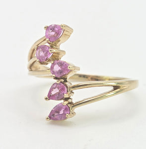 2349: Vintage; 9ct Gold Abstract Pink Sapphires Statement Ring- LUSH