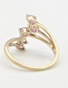 2349: Vintage; 9ct Gold Abstract Pink Sapphires Statement Ring- LUSH