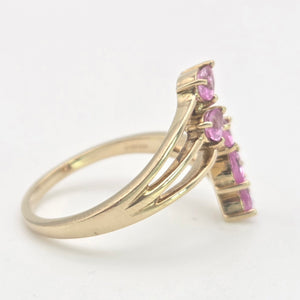 2349: Vintage; 9ct Gold Abstract Pink Sapphires Statement Ring- LUSH
