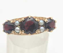 Load image into Gallery viewer, 2351: Vintage/Antique: 9ct Gold Rich Red Garnet Seed Pearls Half-Hoop Ring
