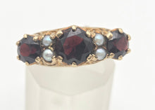 Load image into Gallery viewer, 2351: Vintage/Antique: 9ct Gold Rich Red Garnet Seed Pearls Half-Hoop Ring
