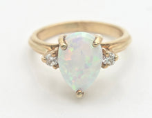 Load image into Gallery viewer, Vintage: 14ct Gold Cabochon White Opal Diamonds 3-Stone Ring
