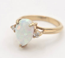 Load image into Gallery viewer, Vintage: 14ct Gold Cabochon White Opal Diamonds 3-Stone Ring
