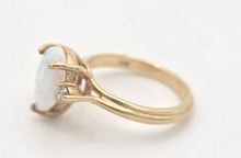 Load image into Gallery viewer, Vintage: 14ct Gold Cabochon White Opal Diamonds 3-Stone Ring
