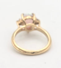 Load image into Gallery viewer, Vintage: 14ct Gold Cabochon White Opal Diamonds 3-Stone Ring
