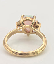 Load image into Gallery viewer, Vintage: 14ct Gold Cabochon White Opal Diamonds 3-Stone Ring
