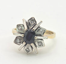 Load image into Gallery viewer, Vintage: 18ct Gold Blue Sapphire Diamonds Flower Head Ring - From 1977

