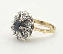 Load image into Gallery viewer, Vintage: 18ct Gold Blue Sapphire Diamonds Flower Head Ring - From 1977

