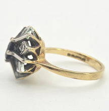 Load image into Gallery viewer, Vintage: 18ct Gold Blue Sapphire Diamonds Flower Head Ring - From 1977
