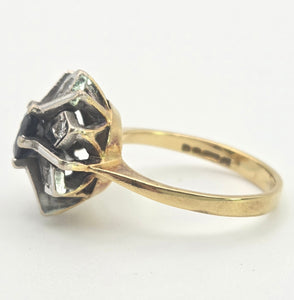 Vintage: 18ct Gold Blue Sapphire Diamonds Flower Head Ring - From 1977
