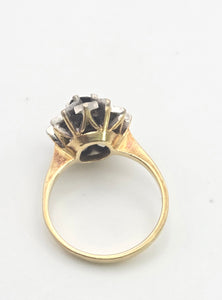 Vintage: 18ct Gold Blue Sapphire Diamonds Flower Head Ring - From 1977