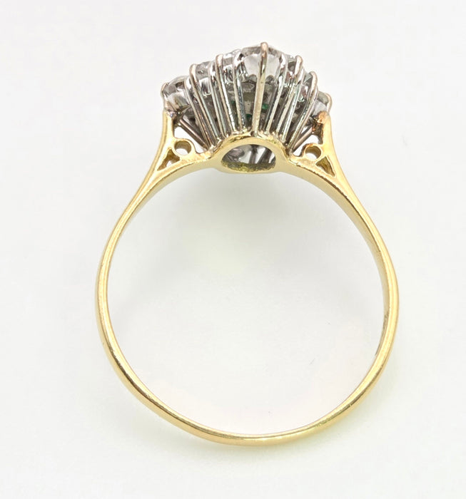 2318: Vintage: 18ct Gold Emeralds Diamonds Marquise Set Art Deco Style Ring- From 1977