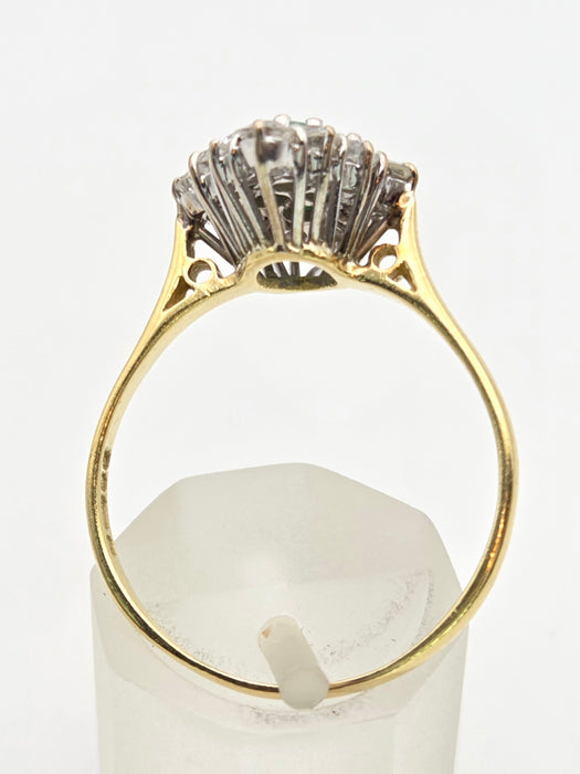 2318: Vintage: 18ct Gold Emeralds Diamonds Marquise Set Art Deco Style Ring- From 1977