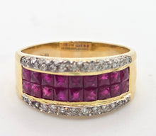 Cargar imagen en el visor de la galería, 2339: Vintage: 18ct Gold Rubies Diamonds Dress Ring- Vibrant Rubies Sparkling Diamonds
