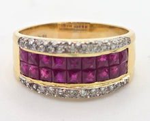 Cargar imagen en el visor de la galería, 2339: Vintage: 18ct Gold Rubies Diamonds Dress Ring- Vibrant Rubies Sparkling Diamonds
